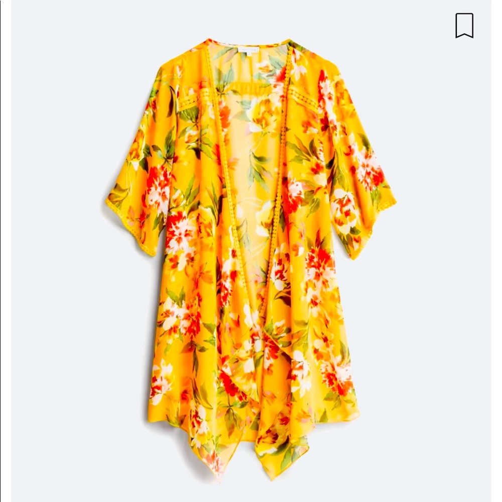 Emory Park Landy Crochet Trim Open Front Woven Kimono cardigan.